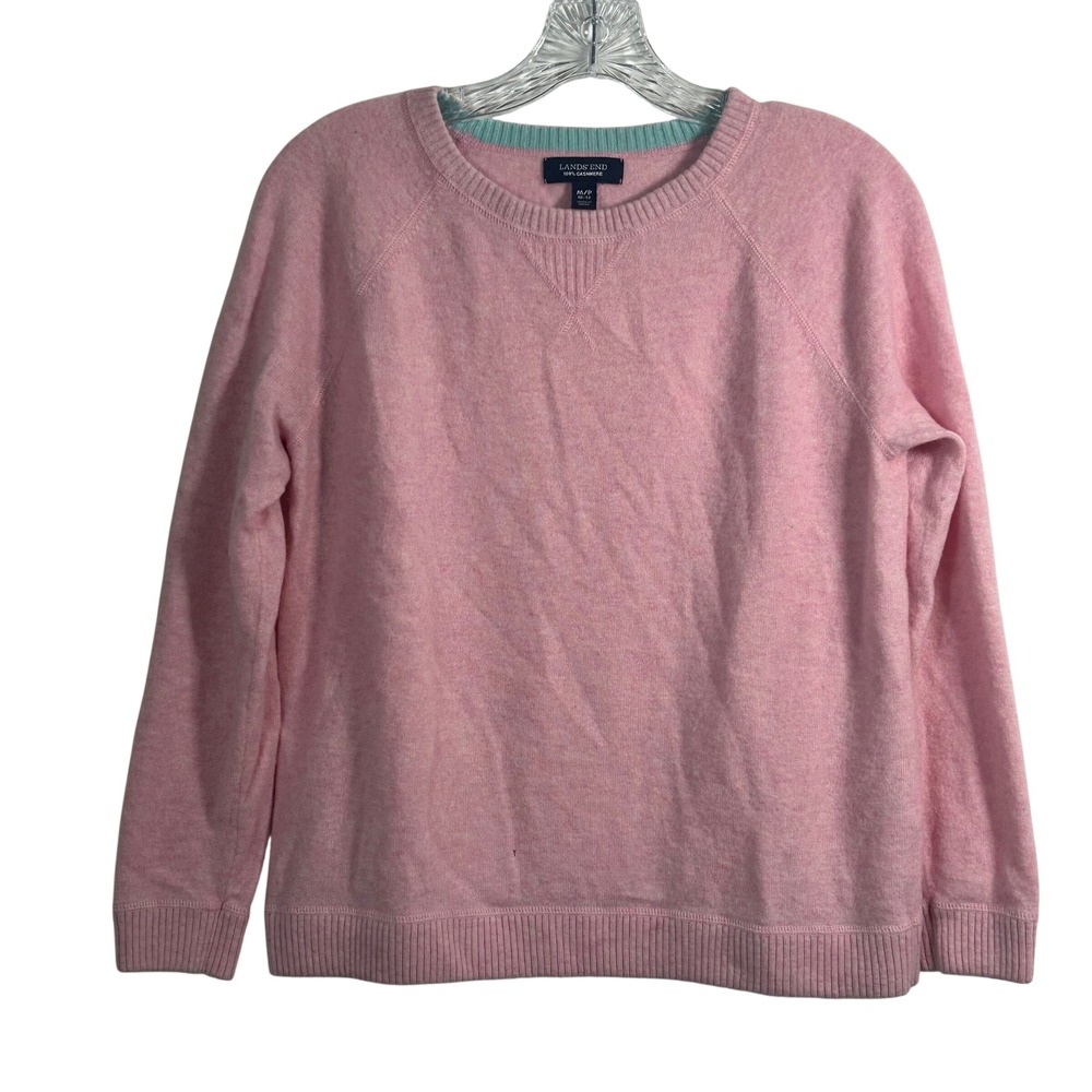 Lands End Pink 100% Cashmere Crewneck Raglan Sweater Womens Medium Petite MP